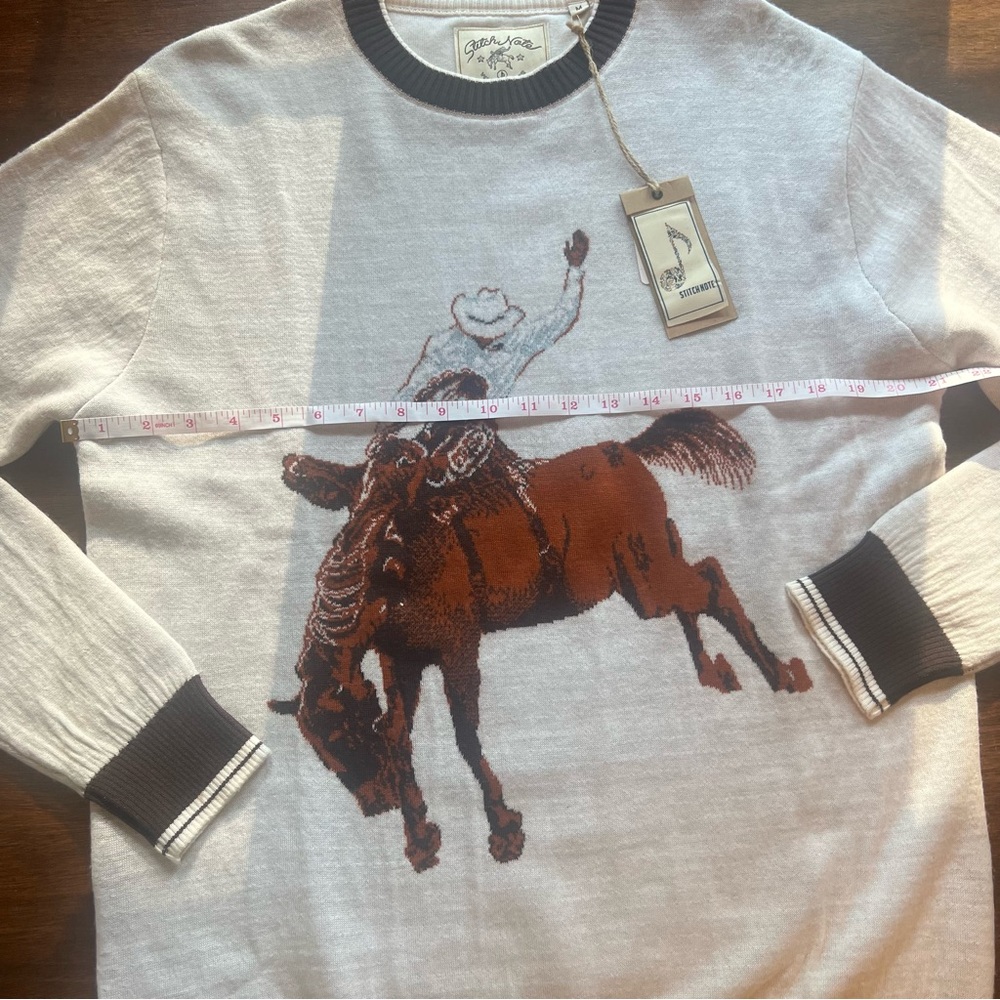 Stitch Note Merino Wool Sweat Cowboy Riding Horse Jacquard - Picture 3 of 7